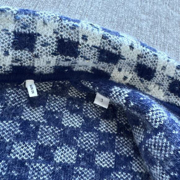 Sandro Blue White Checkered Tweed Jacket with Pearl Buttons - Picture 4 of 5